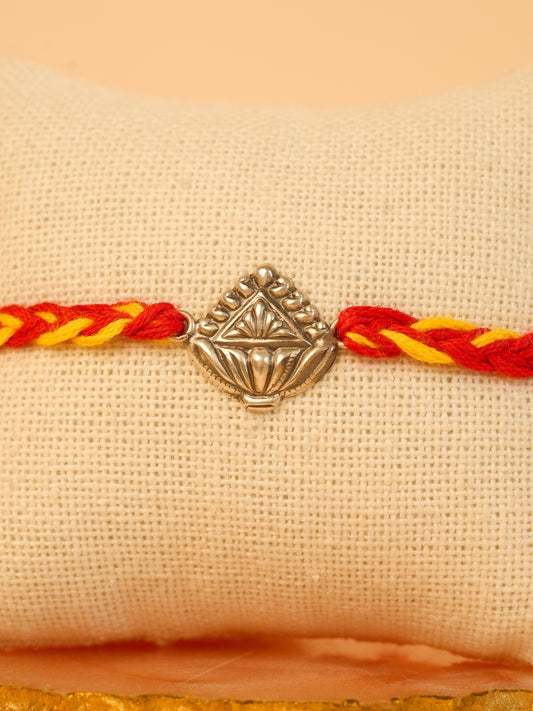 Silver Diamond Engraved Charm Rakhi