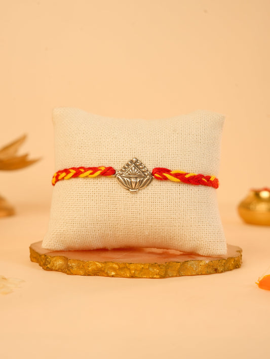 Silver Diamond Engraved Charm Rakhi