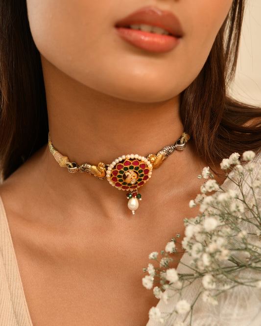 Peacock Meenakari Heritage Choker Necklace