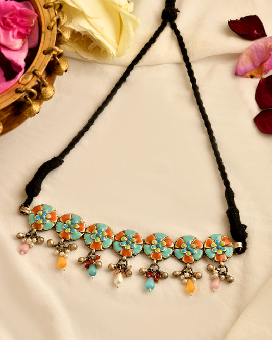 Neelkamal Enamel Floral Dori Necklace