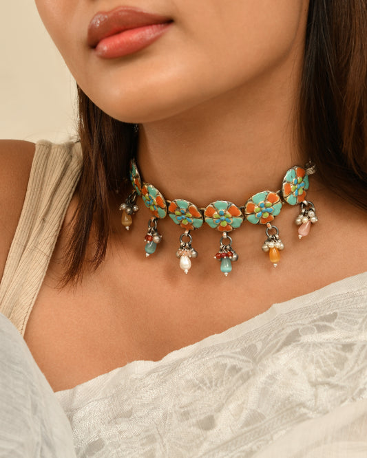 Neelkamal Enamel Floral Dori Necklace