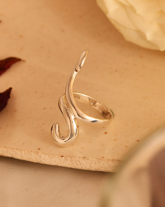 Sculpted Swirl Adjustable Silver Ring