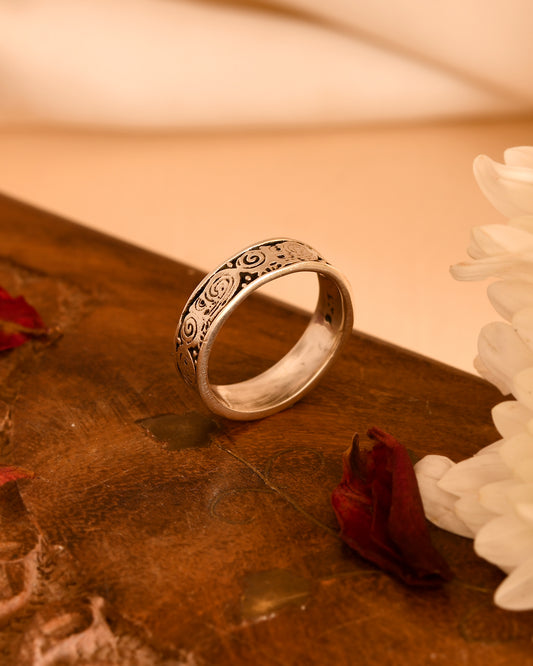 Floral Scroll Silver Band Ring
