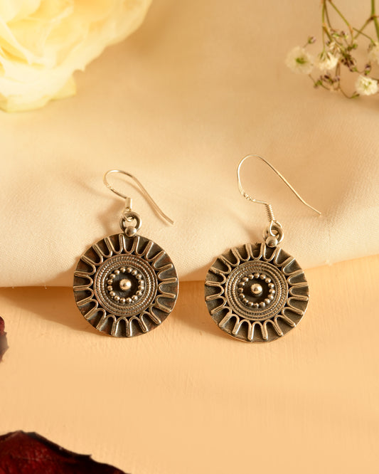 Vintage Sun Disc Silver Earrings
