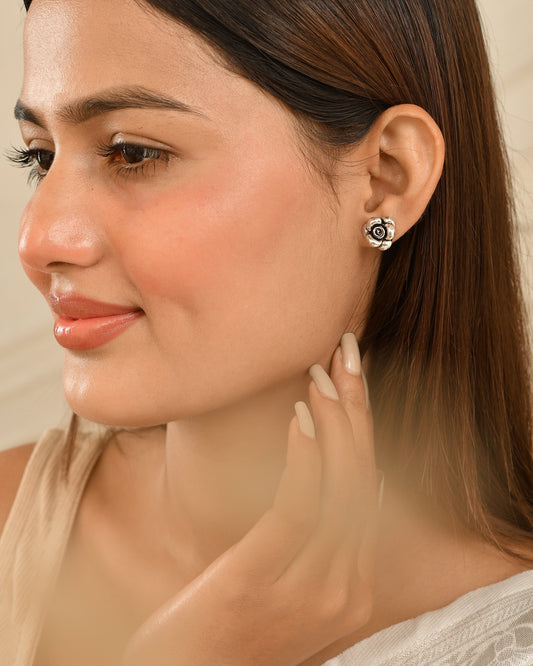 Rose Charm Silver Stud Earrings