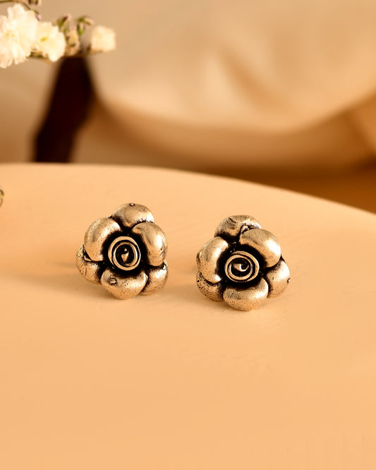 Rose Charm Silver Stud Earrings