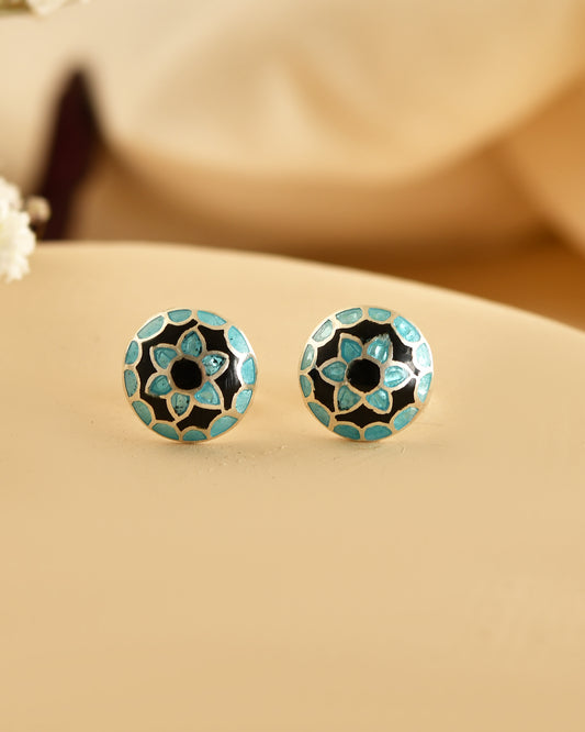 Azure Bloom Silver Stud Earrings