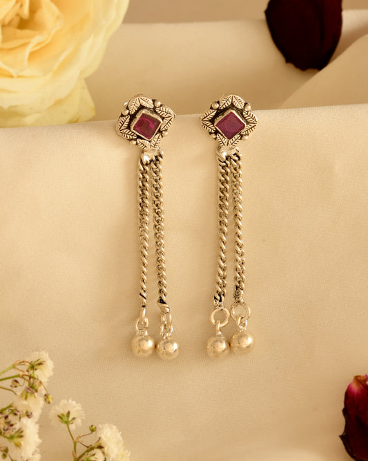 Ruby Tassel Silver Earrings