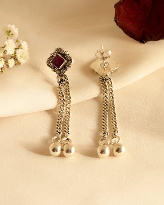 Ruby Tassel Silver Earrings