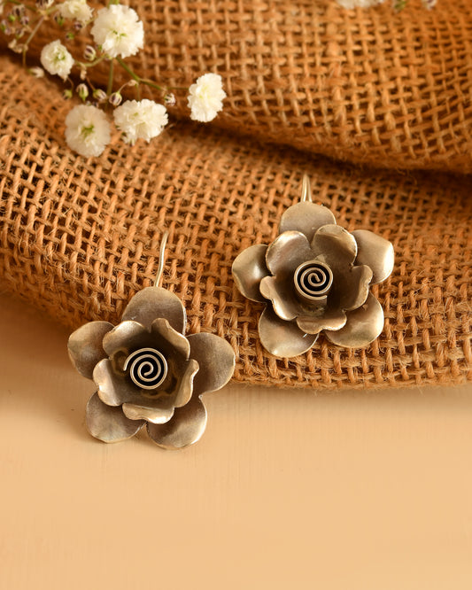 Blooming Rose Silver Earrings