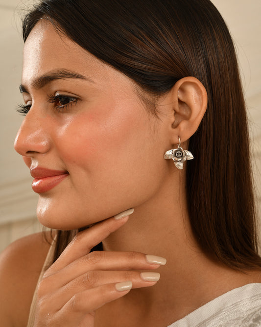 Rosebud Leaf Silver Earrings