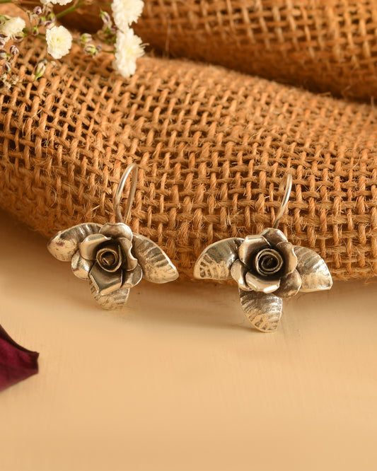 Rosebud Leaf Silver Earrings