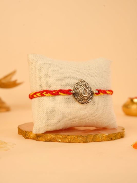 Silver Floral Teardrop Charm Rakhi
