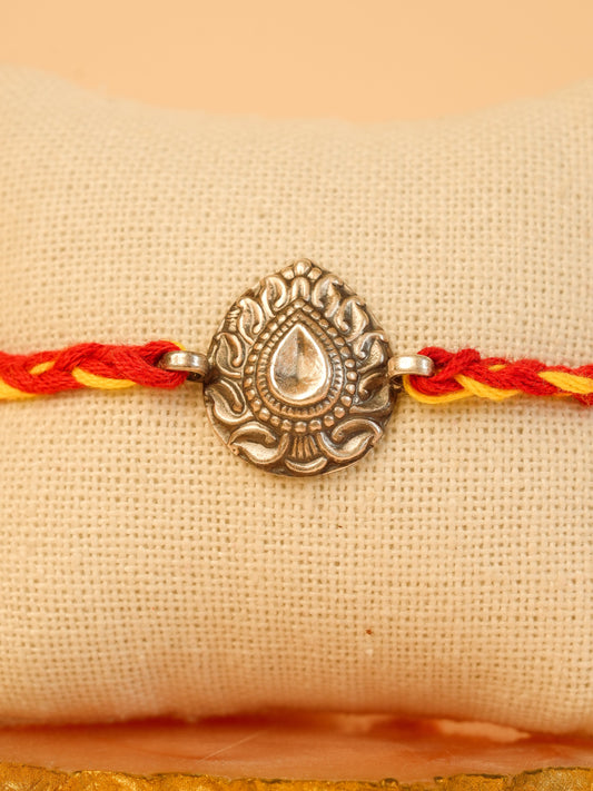 Silver Floral Teardrop Charm Rakhi
