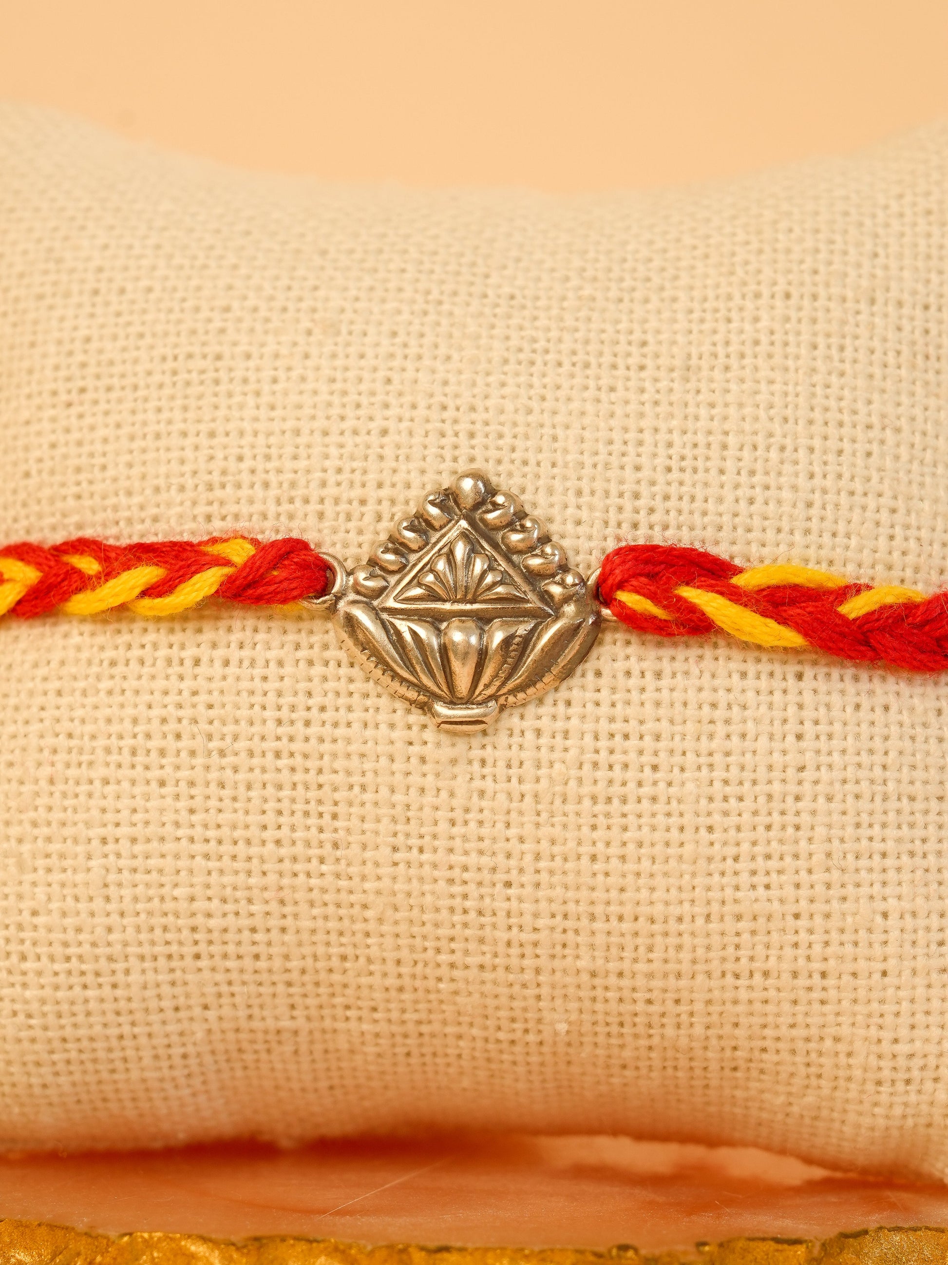 Silver Diamond Engraved Charm Rakhi
