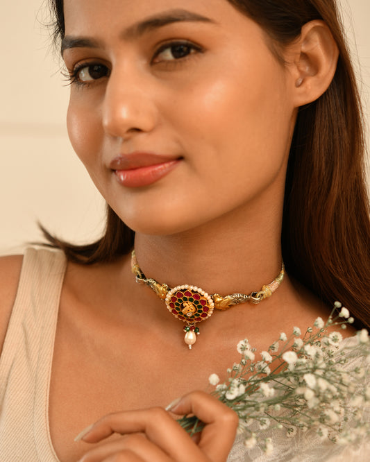 Peacock Meenakari Heritage Choker Necklace