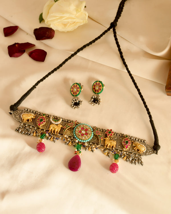 Rajwada Elephant Heritage Choker Set (With Earrings)