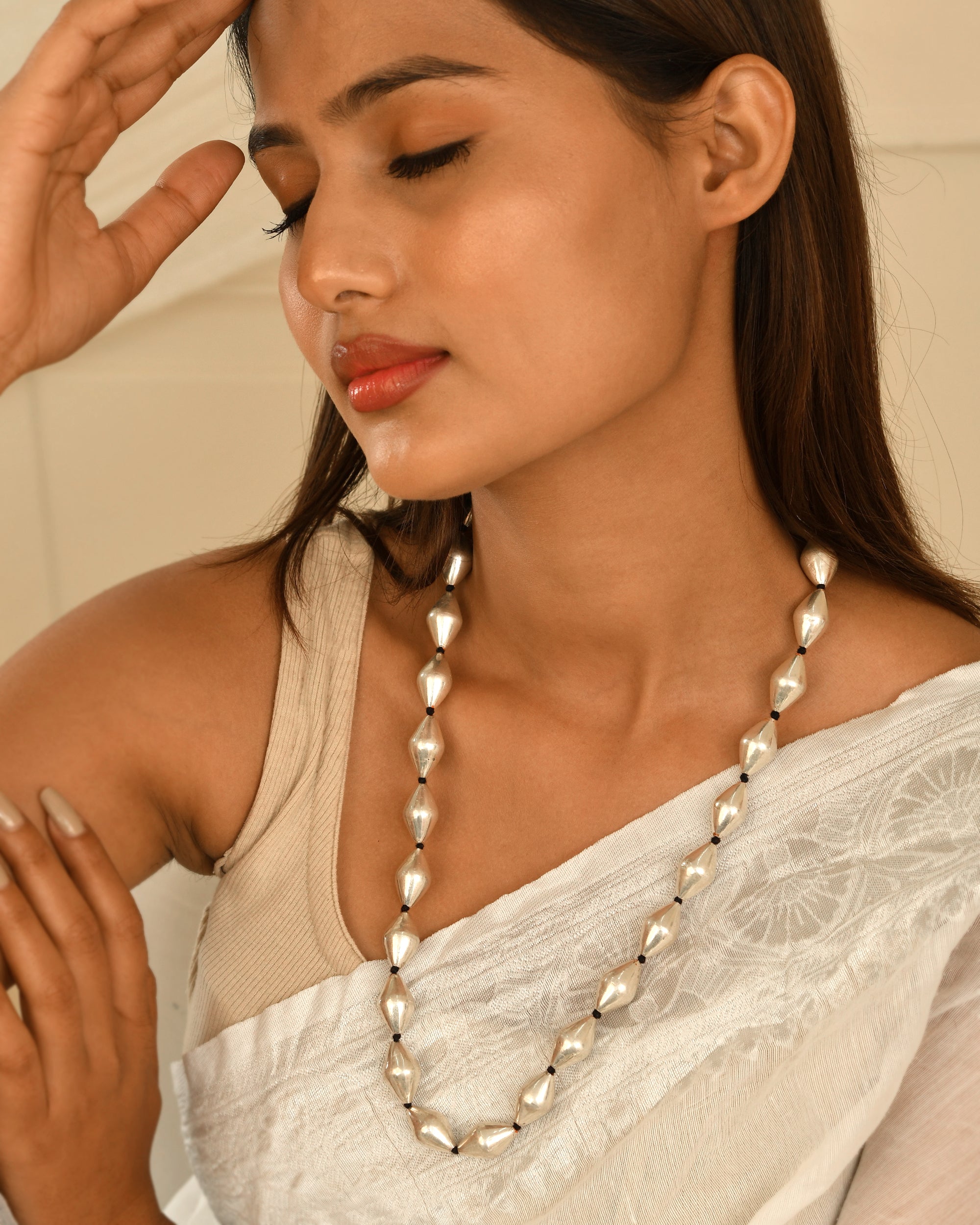 Vintage Faceted Silver Bead Mala
