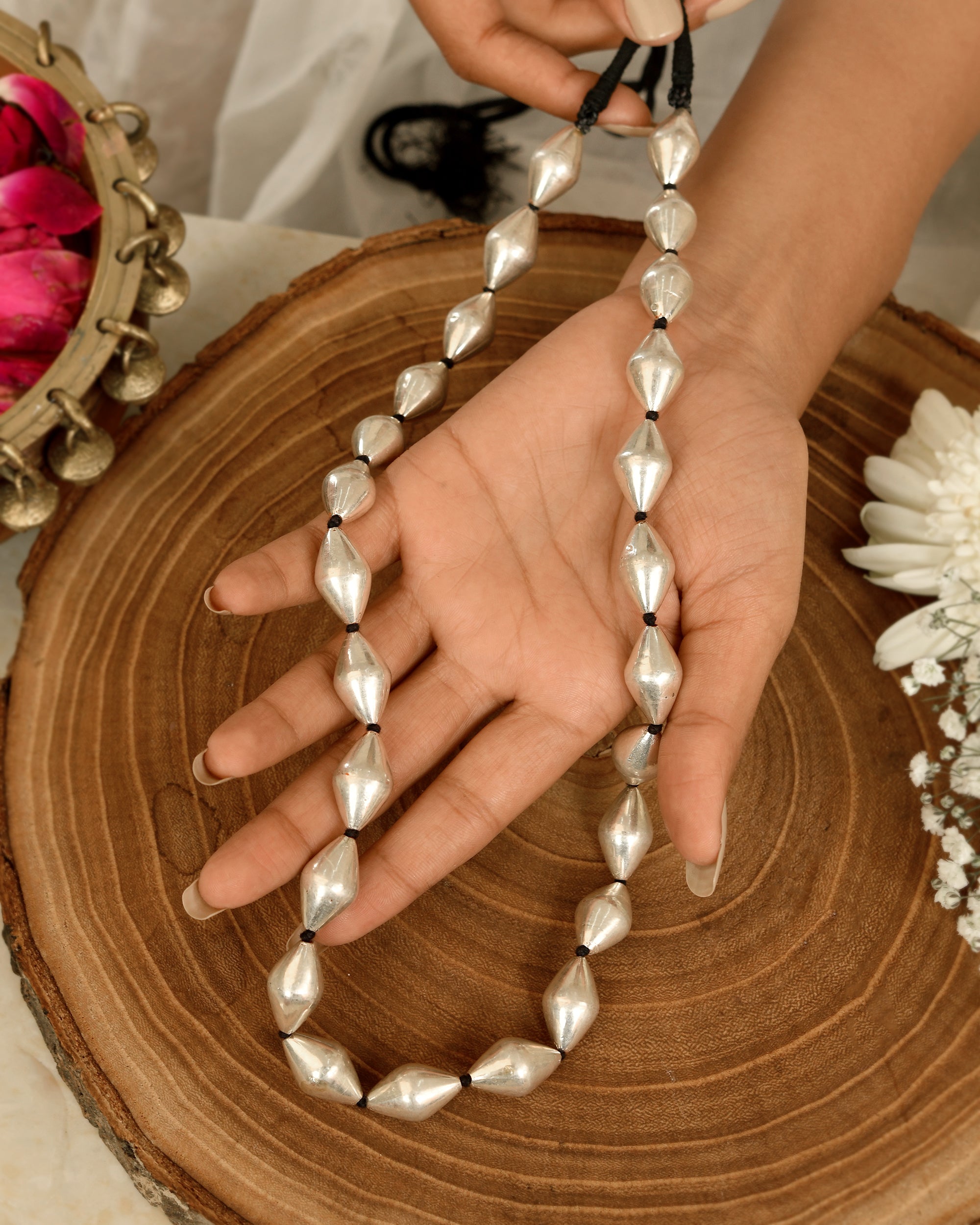 Vintage Faceted Silver Bead Mala