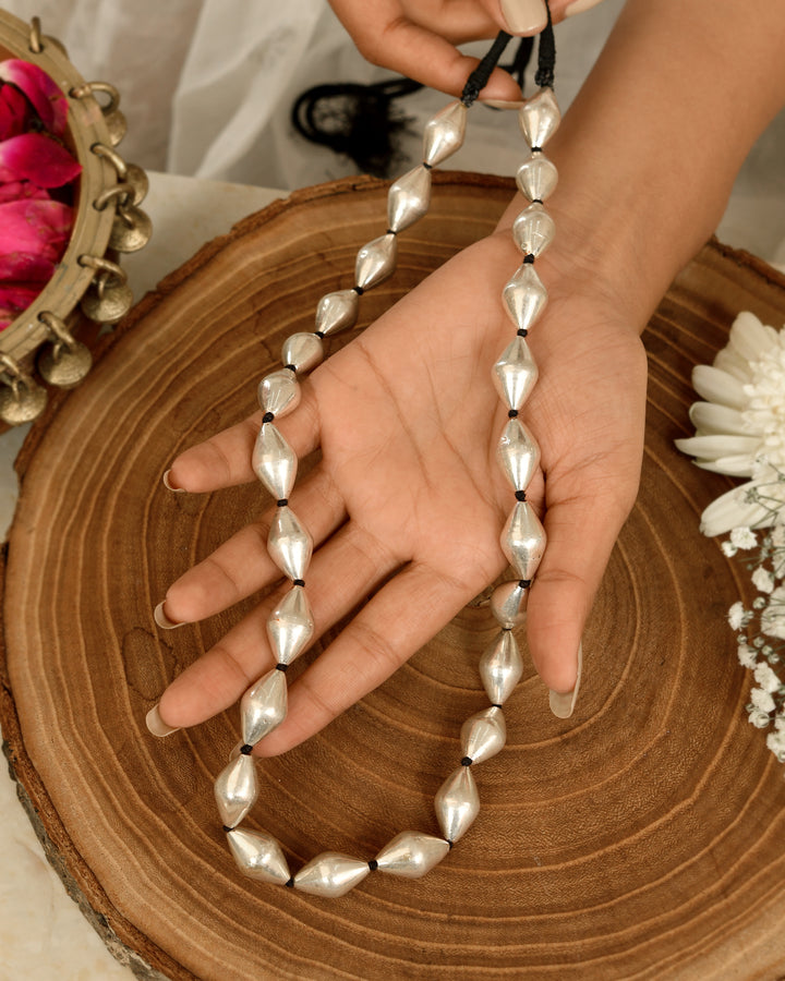 Vintage Faceted Silver Bead Mala