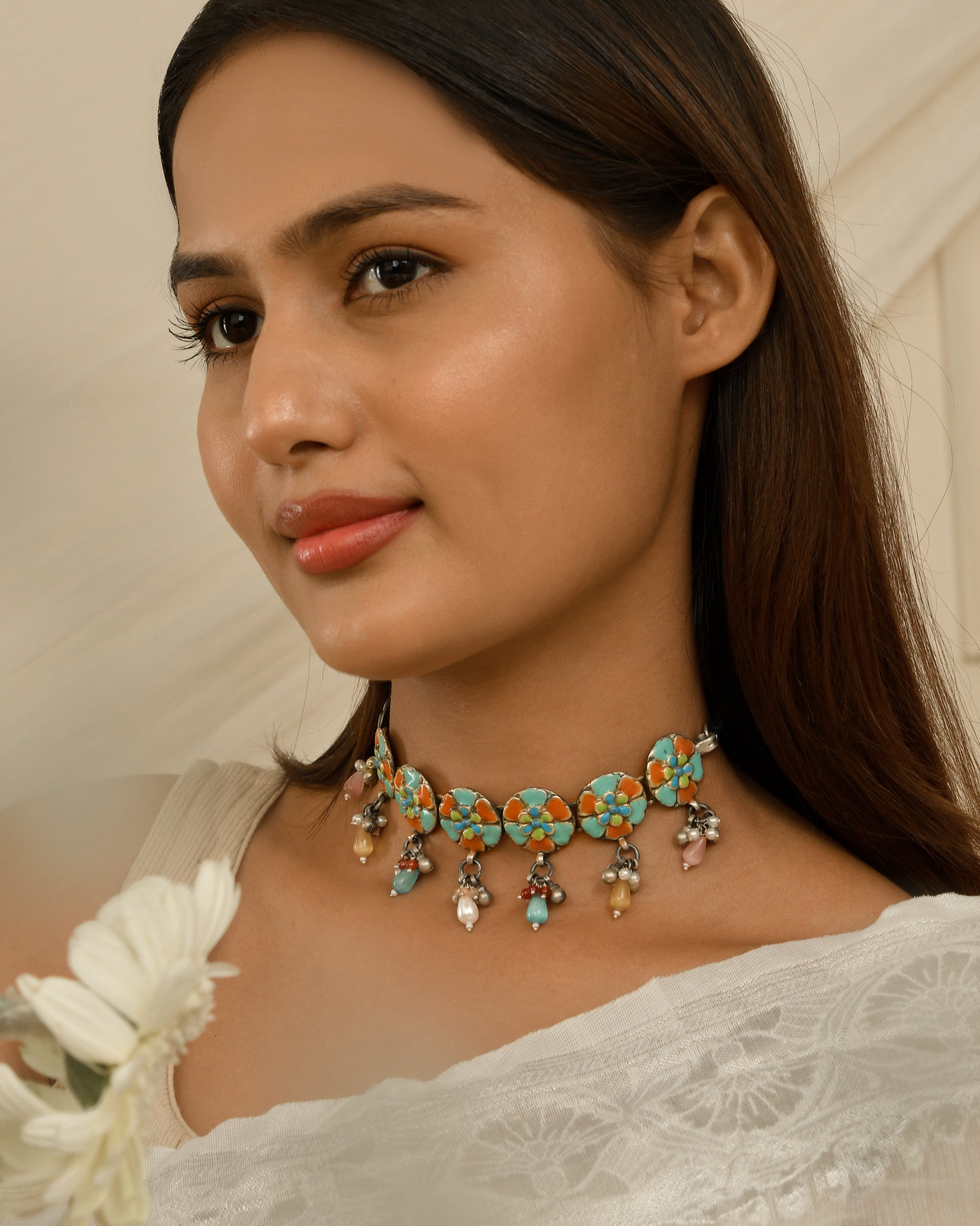 Neelkamal Enamel Floral Dori Necklace