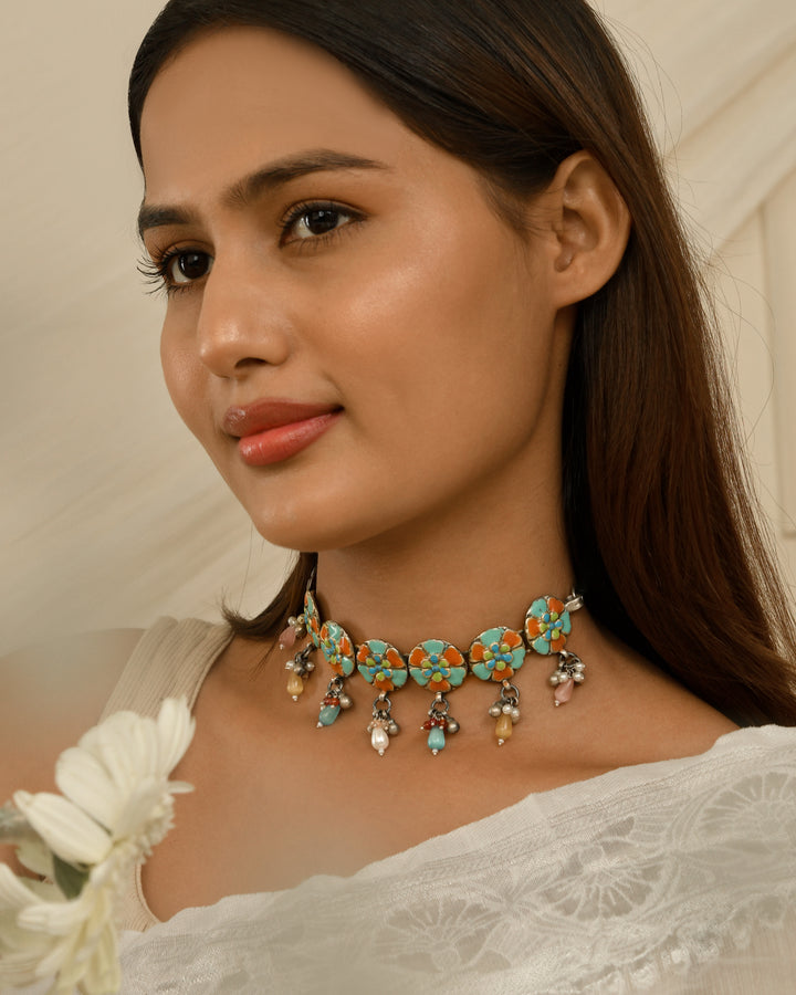 Neelkamal Enamel Floral Dori Necklace