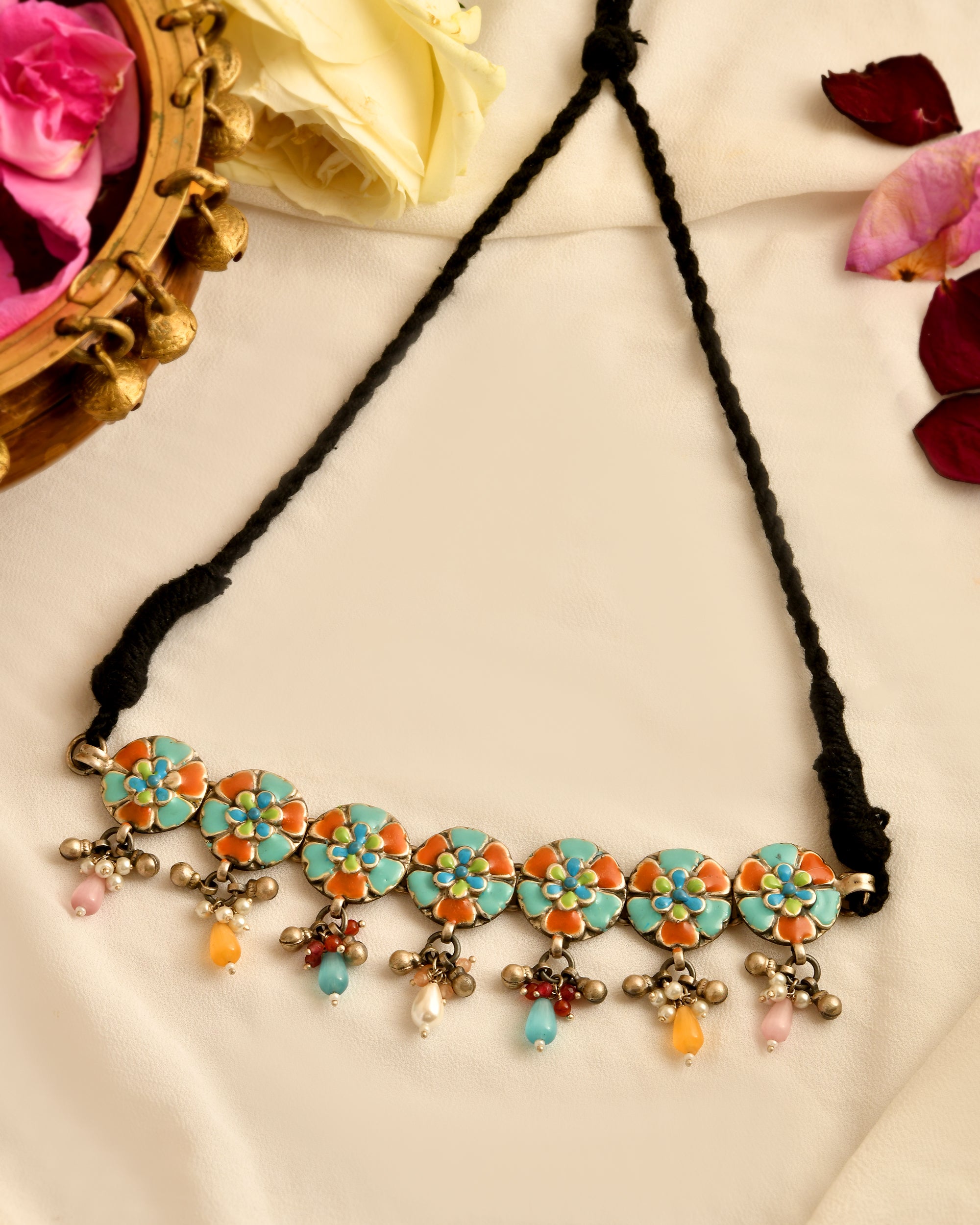 Neelkamal Enamel Floral Dori Necklace