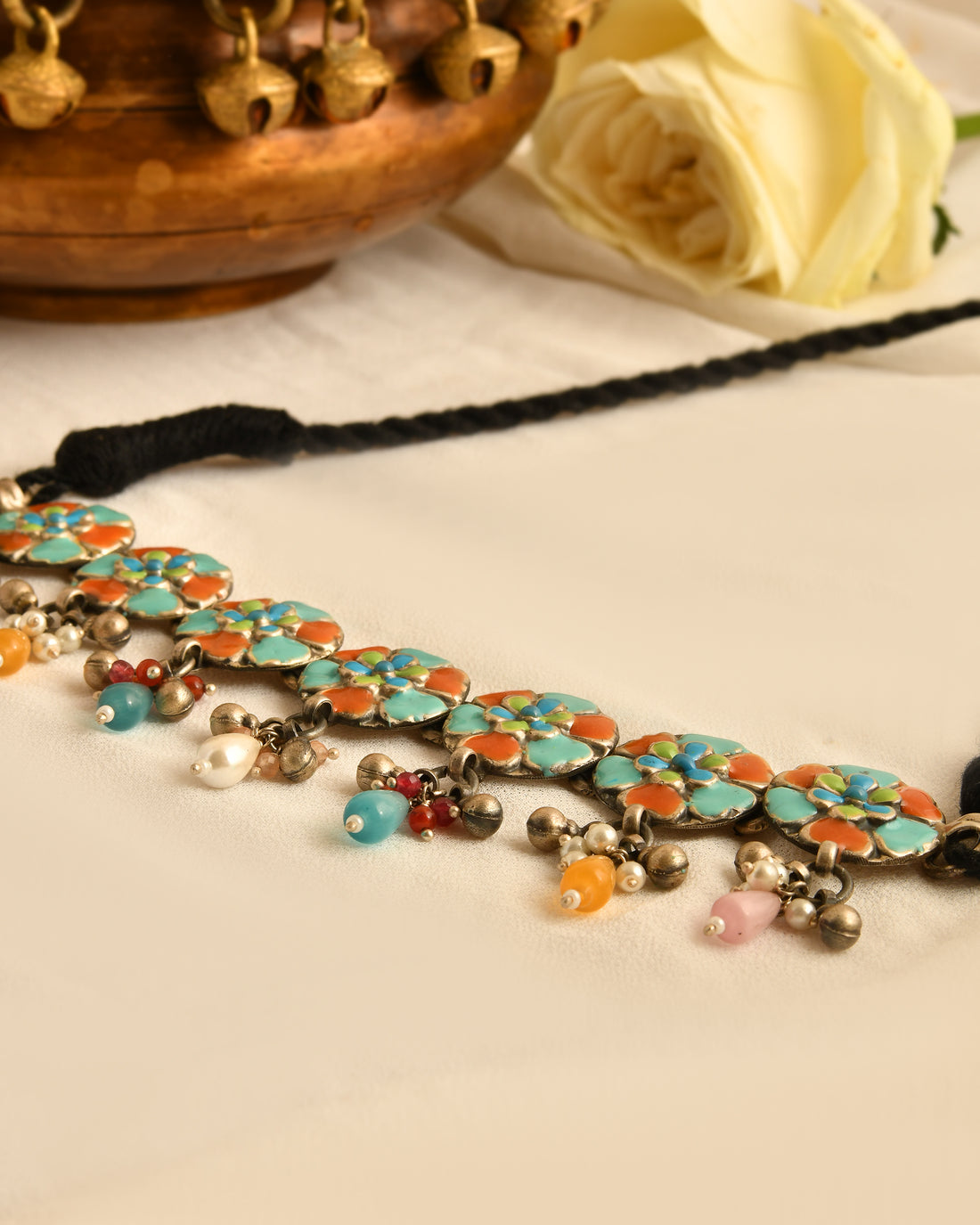 Neelkamal Enamel Floral Dori Necklace