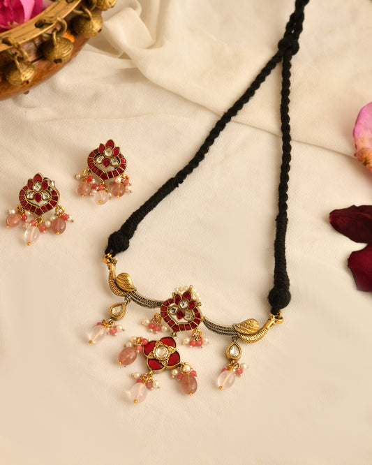 Gulnaar Floral Drop Dori Necklace Set (With Earrings)