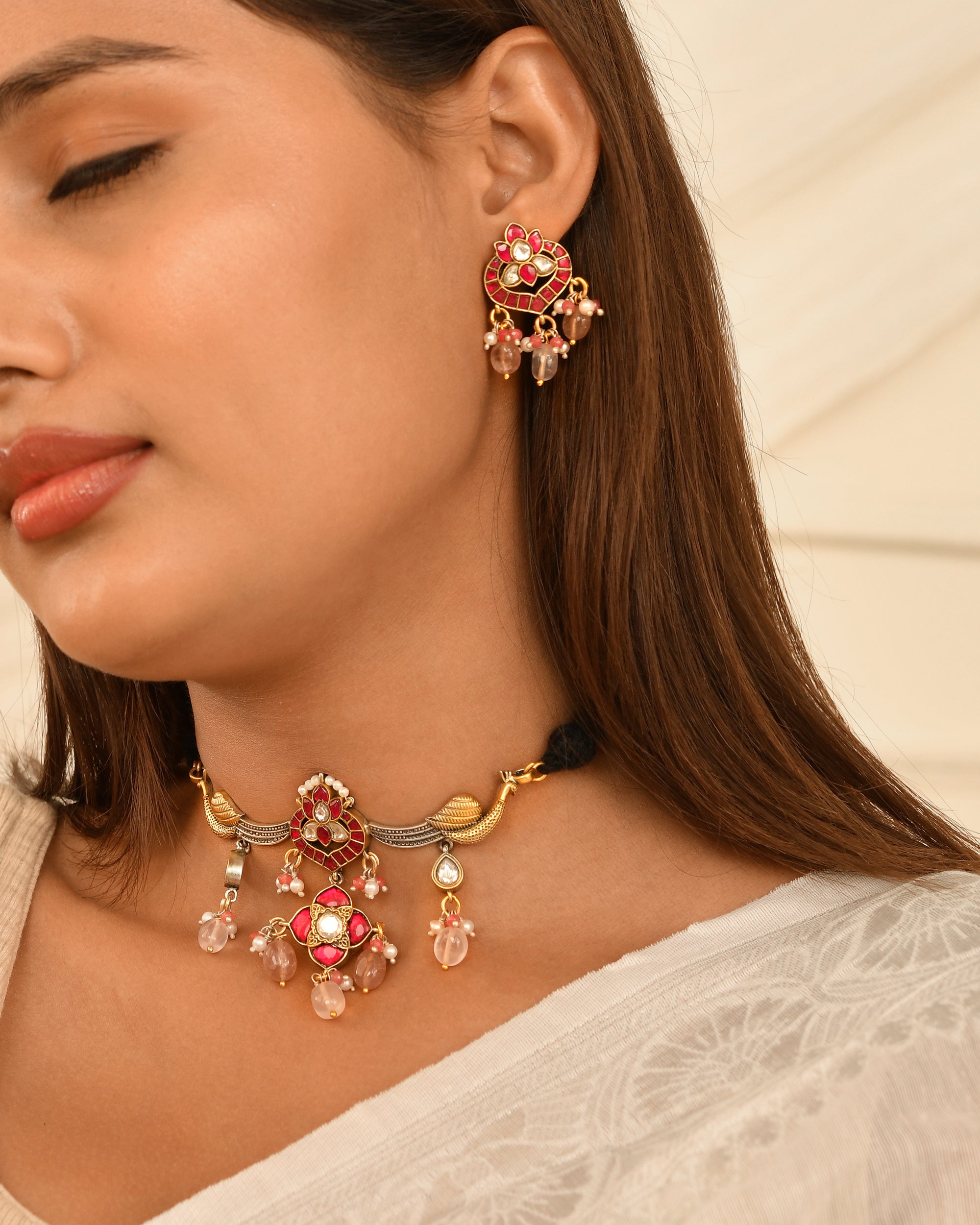 Gulnaar Floral Drop Dori Necklace Set