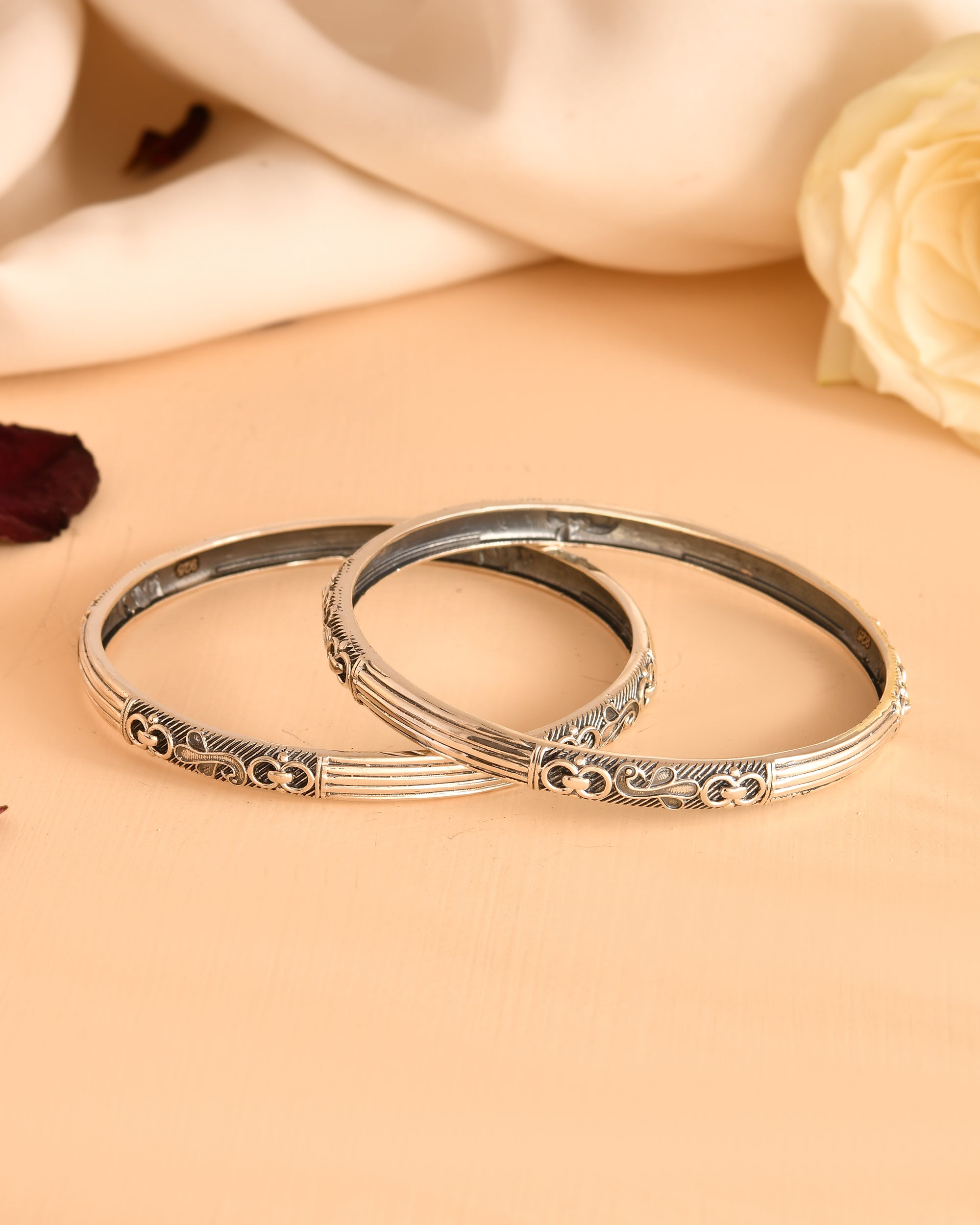 Heritage Carved Silver Bangles