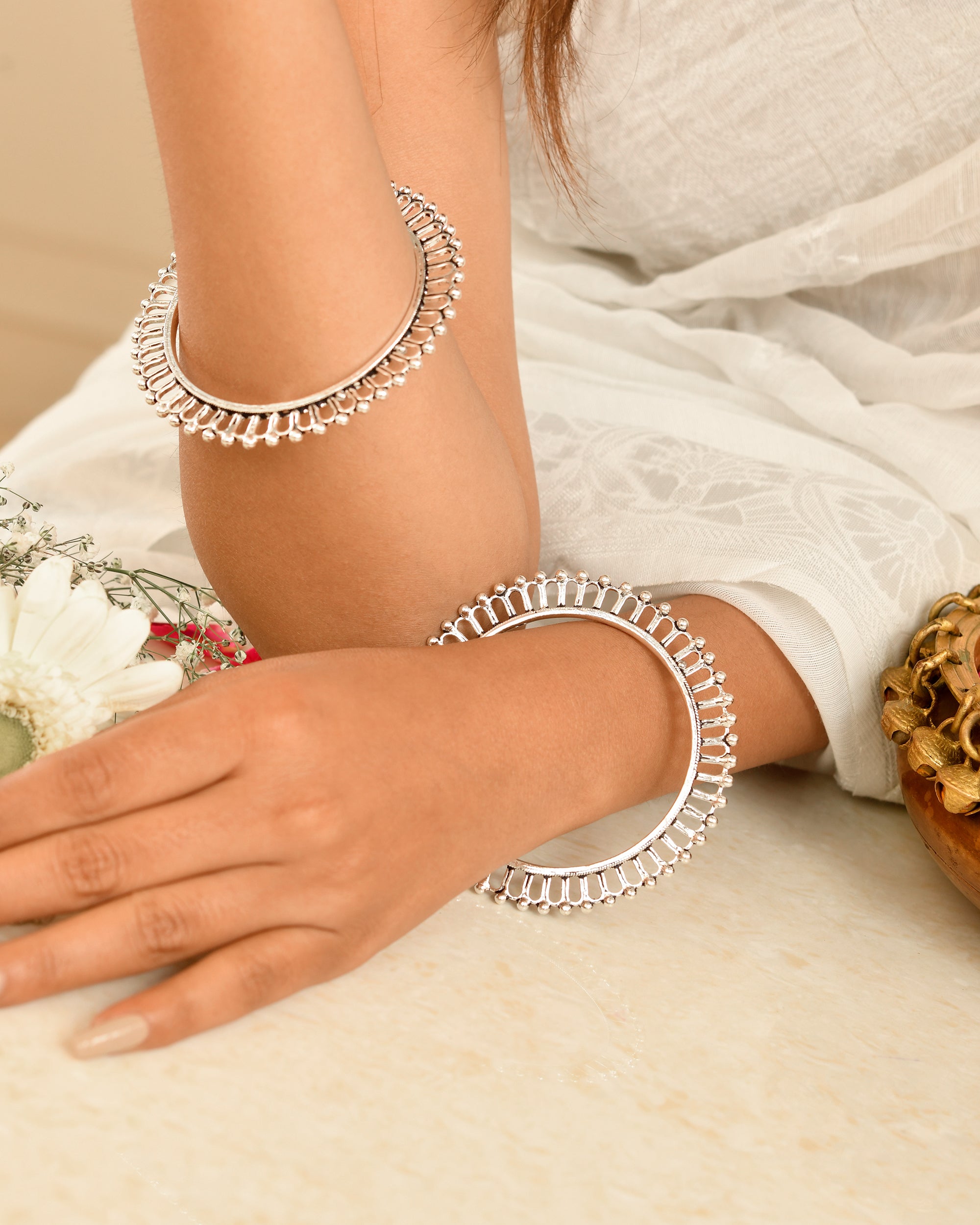 Sunray Fringe Silver Bangles