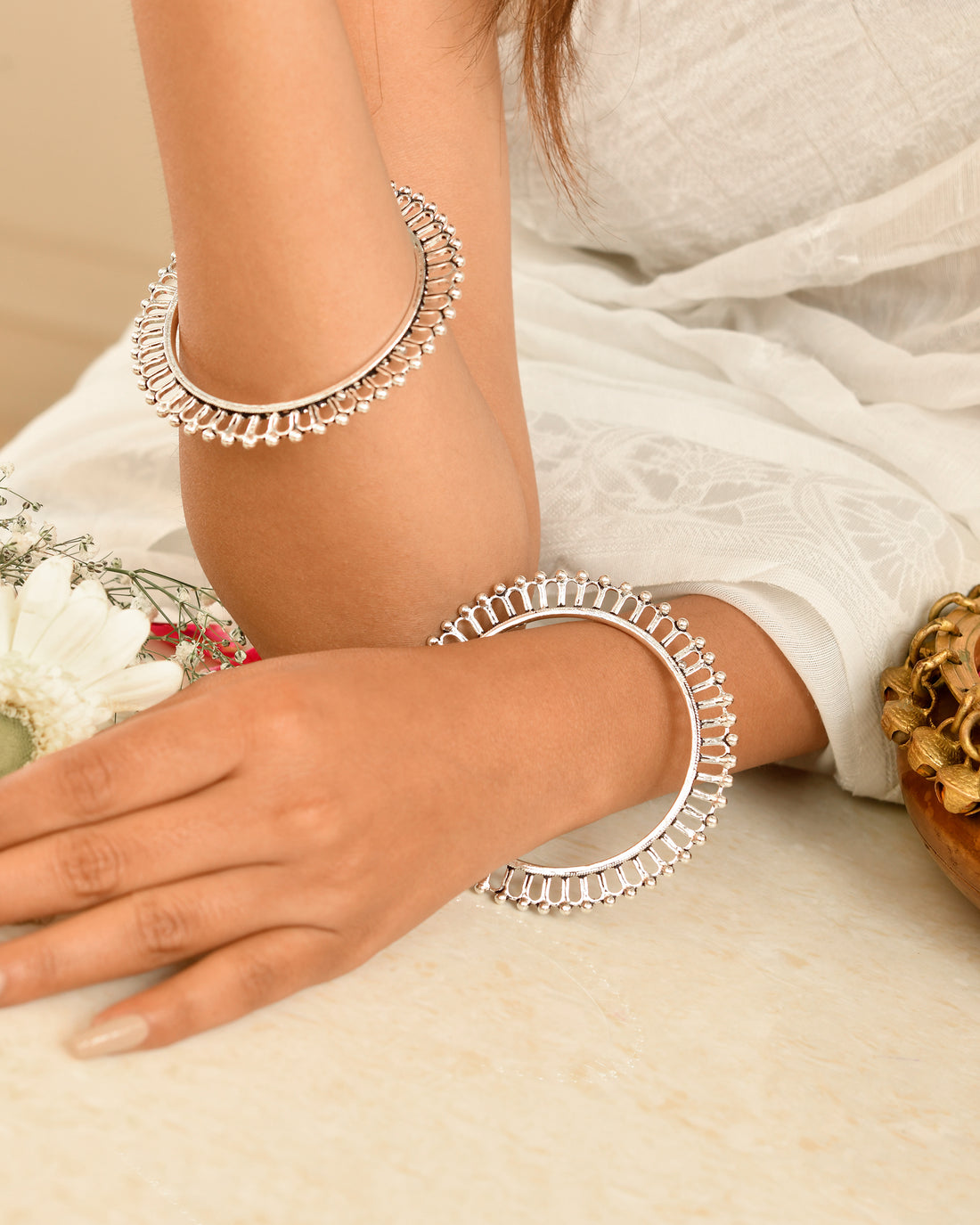 Sunray Fringe Silver Bangles
