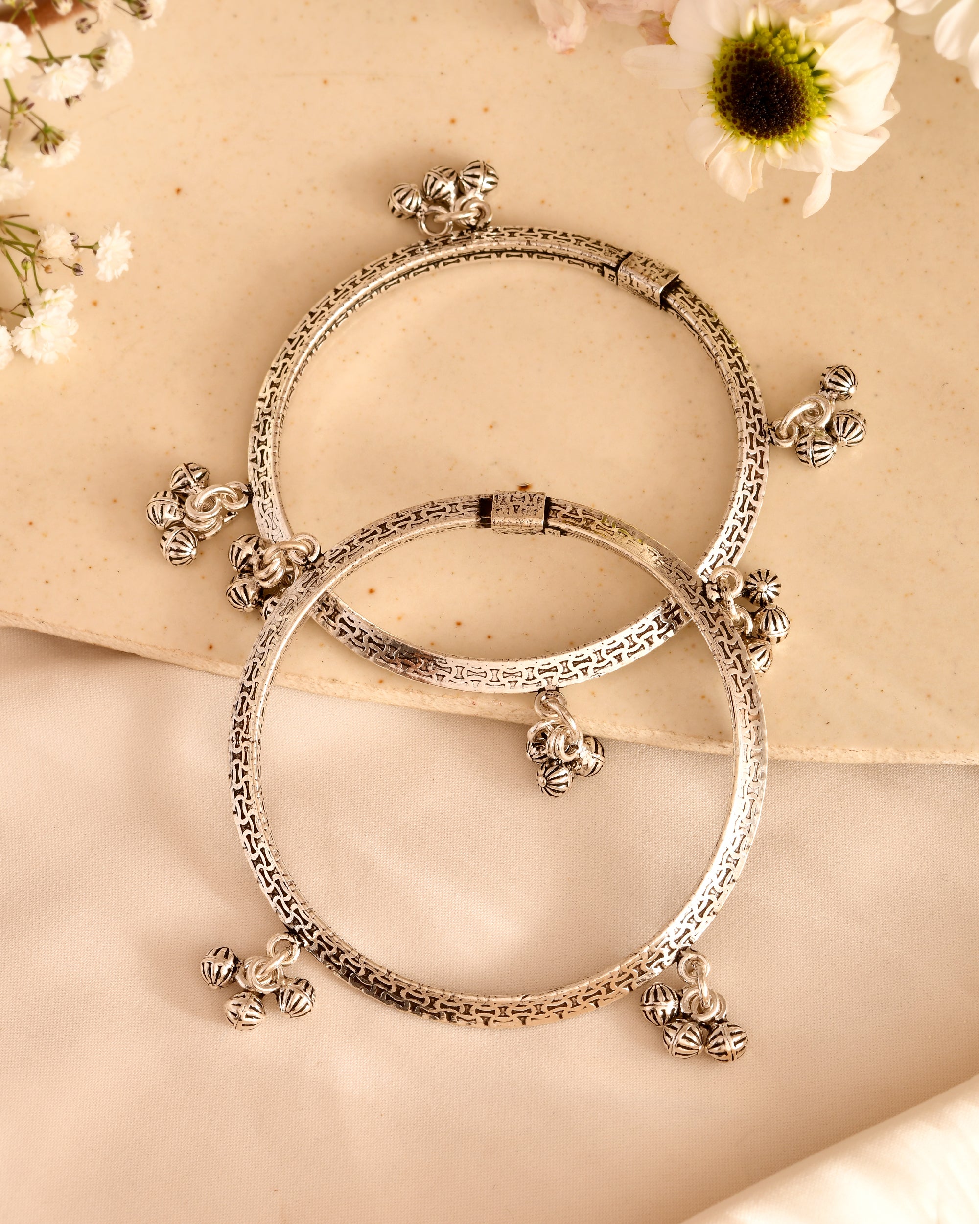 Temple Charm Silver Bangles