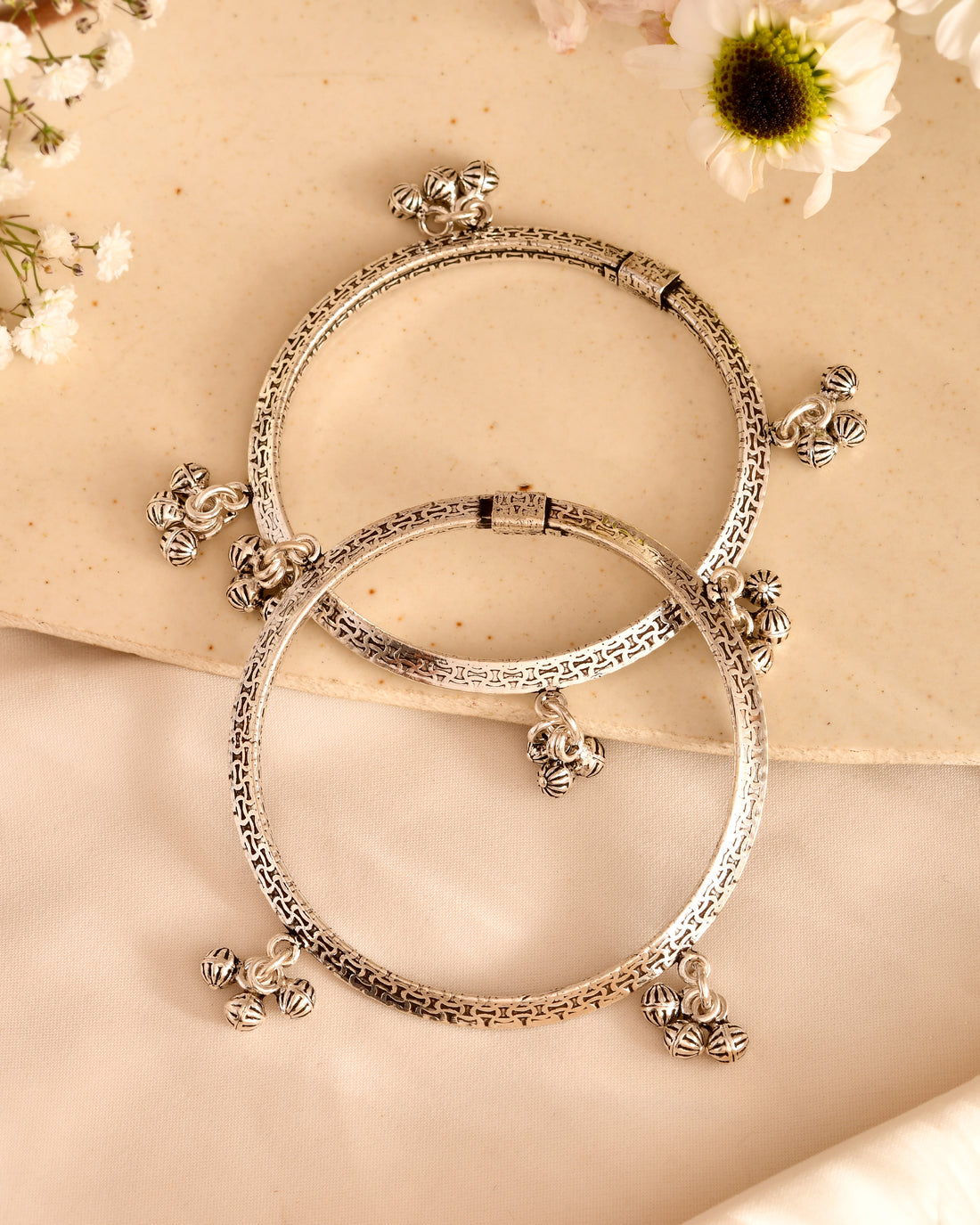 Temple Charm Silver Bangles