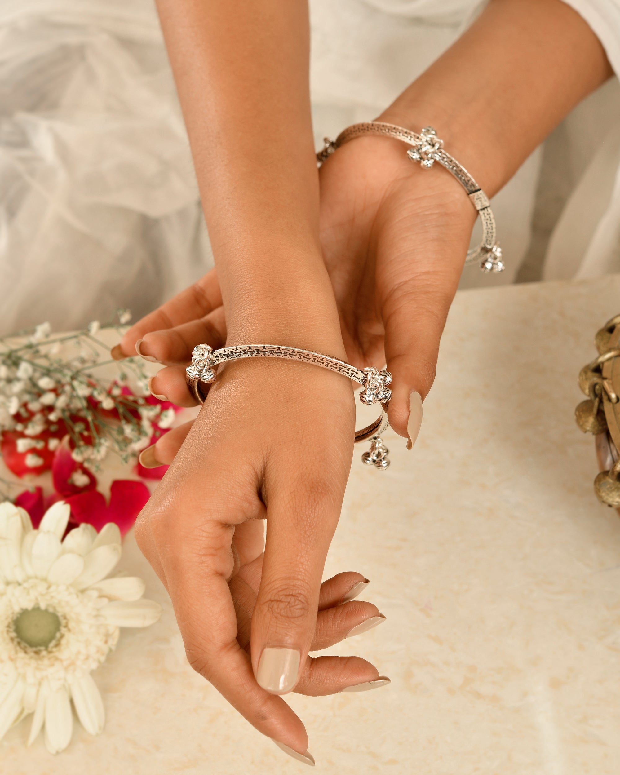 Temple Charm Silver Bangles