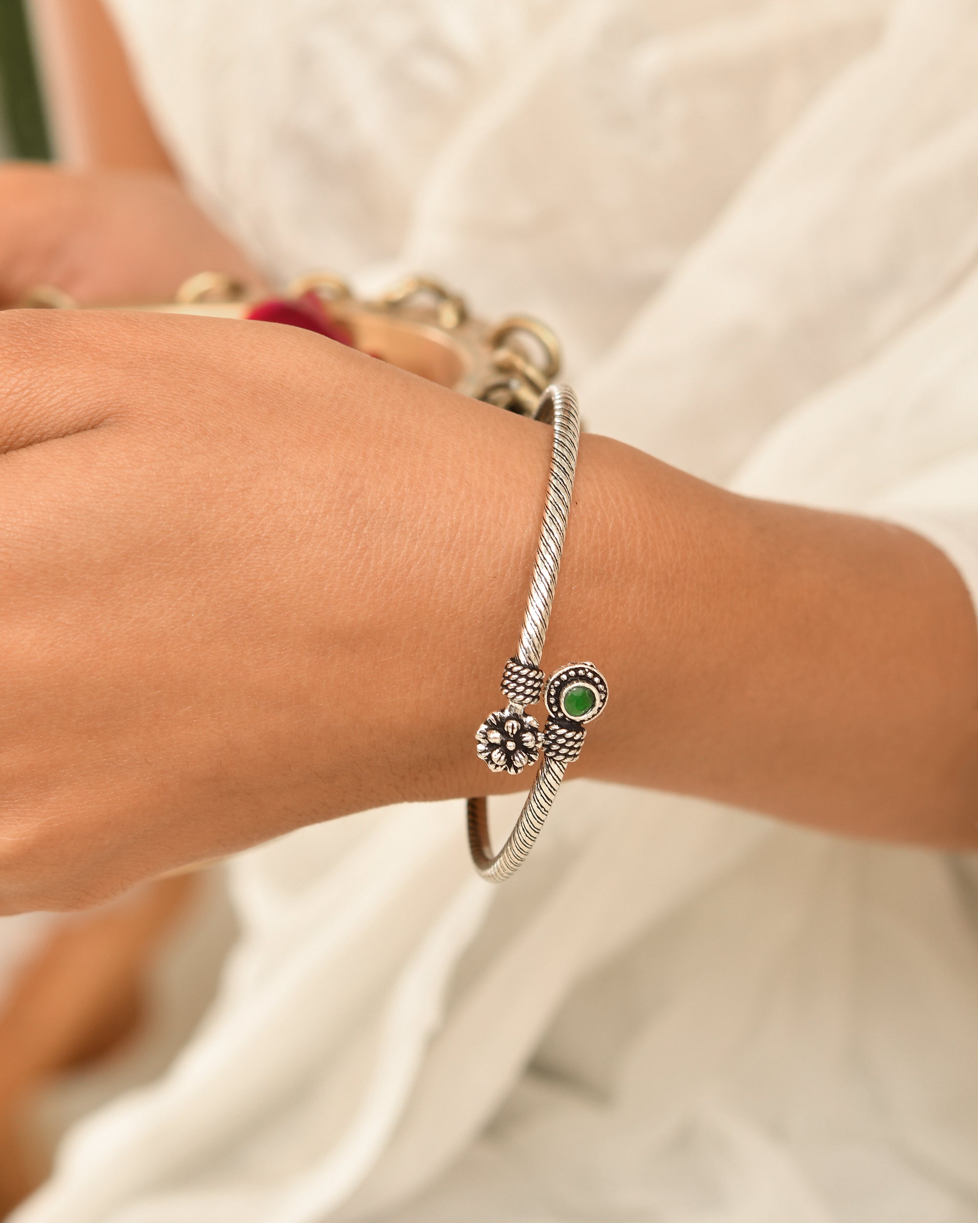 Emerald Blossom Open Cuff