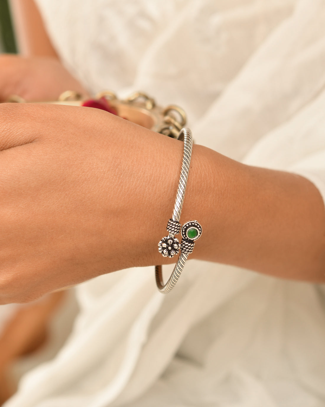 Emerald Blossom Open Cuff