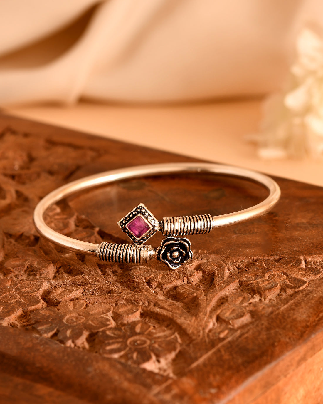 Rose Bloom Open Cuff Bracelet