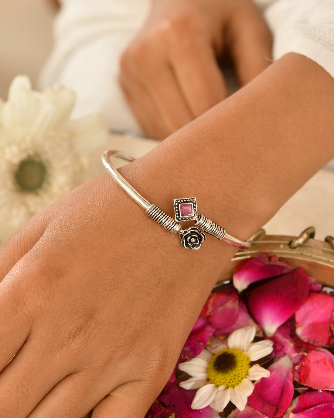 Rose Bloom Open Cuff Bracelet