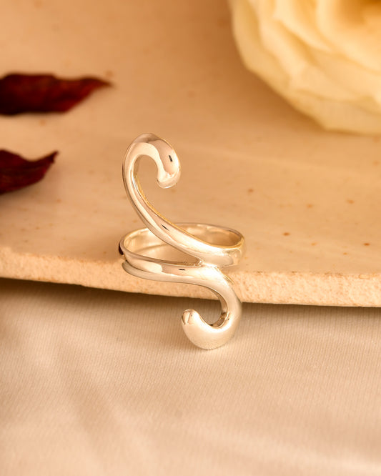Sculpted Swirl Adjustable Silver Ring