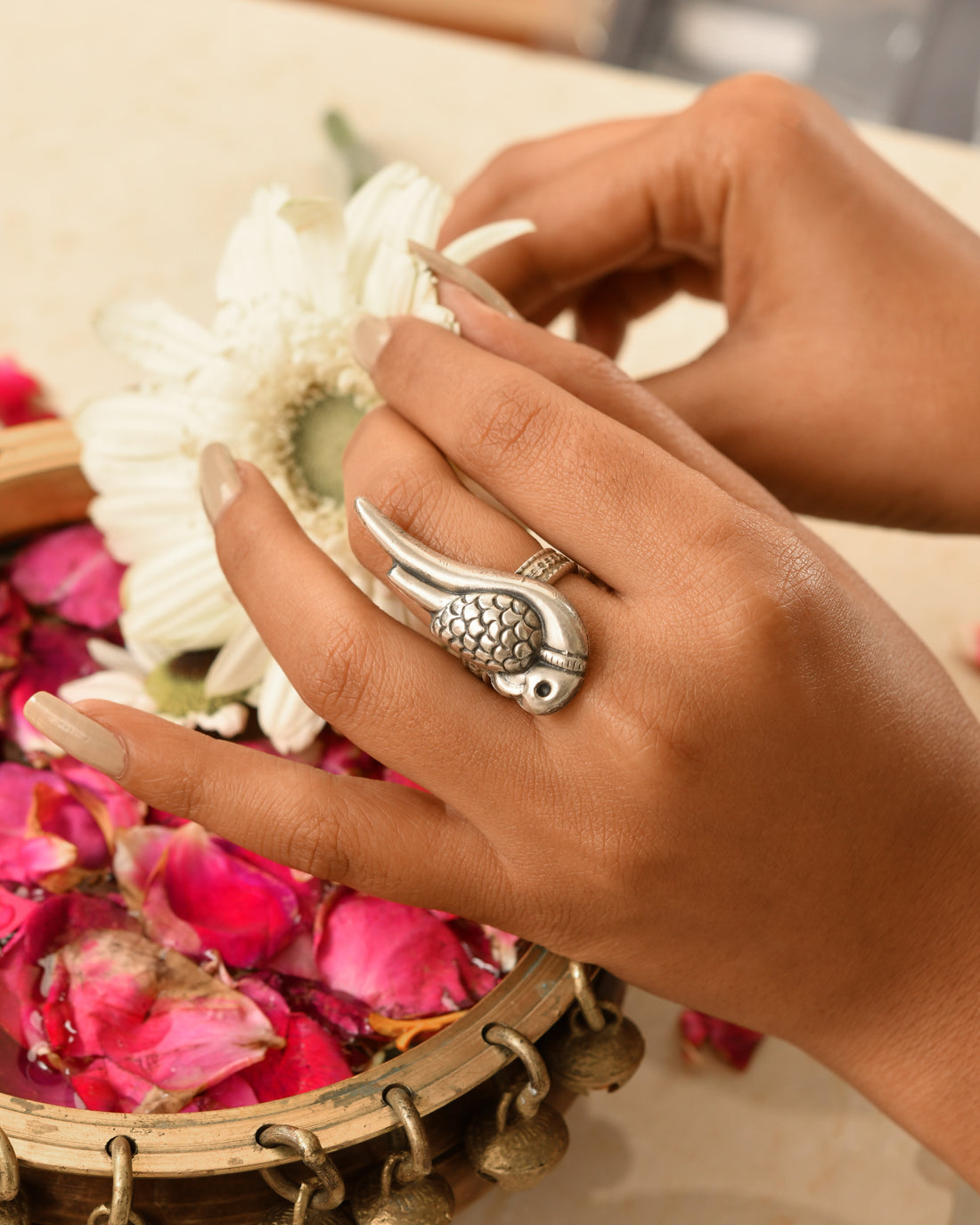 Sparrow Charm Silver Ring