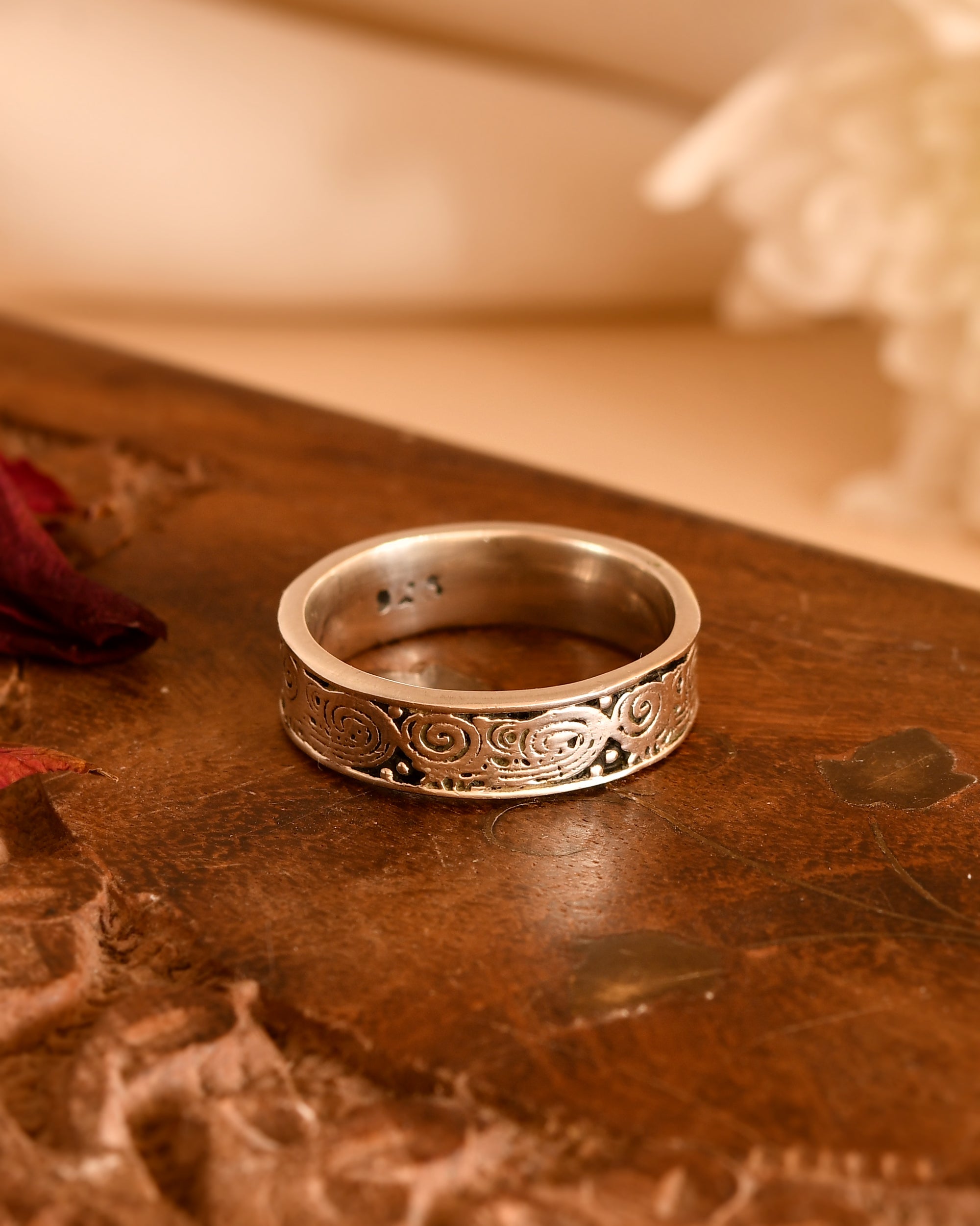 Floral Scroll Silver Band Ring