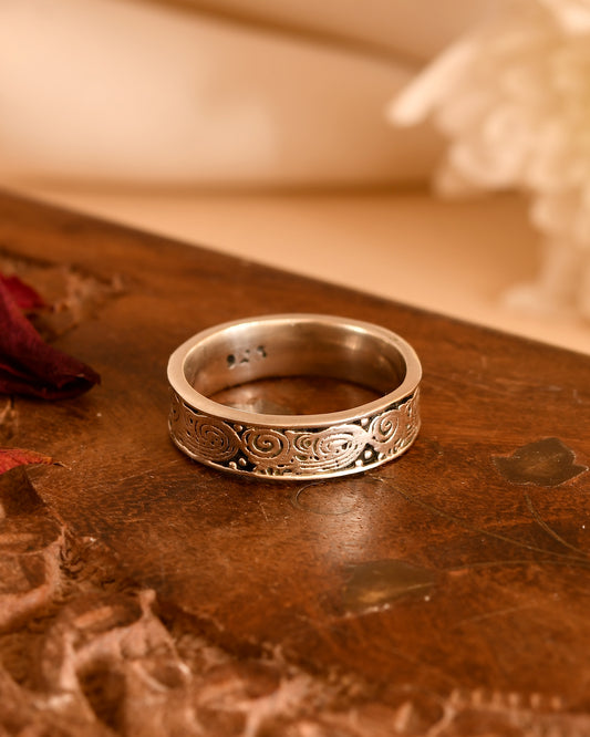 Floral Scroll Silver Band Ring
