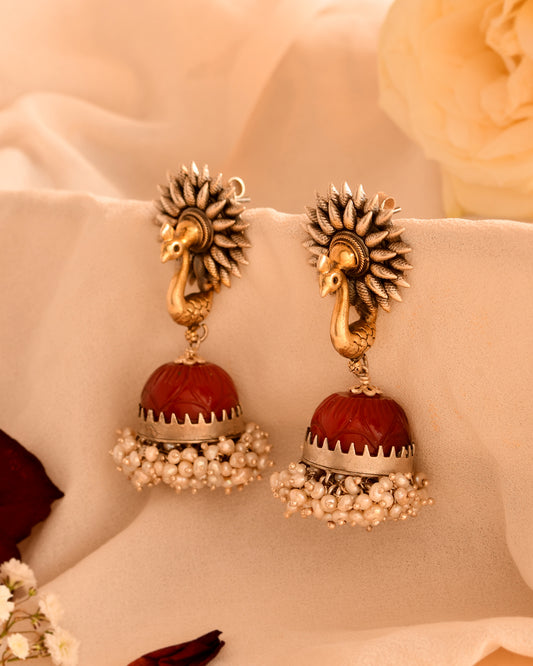 Pearl Peacock Grand Jhumki Earrings