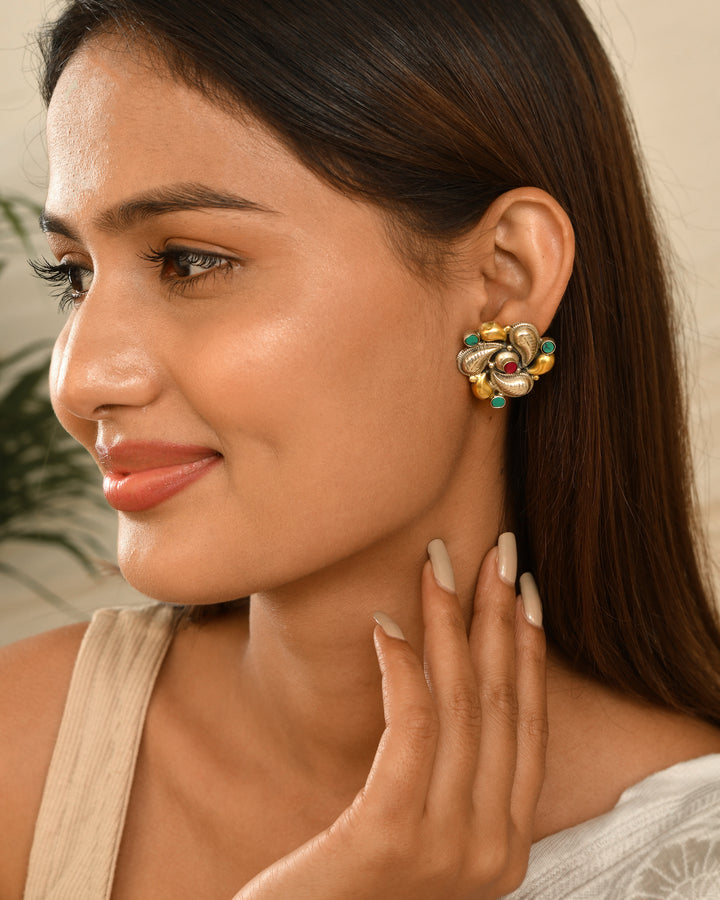 Floral Harmony Silver Stud Earrings