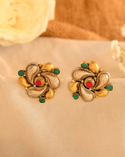 Floral Harmony Silver Stud Earrings