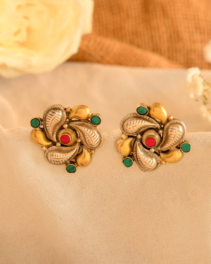 Floral Harmony Silver Stud Earrings