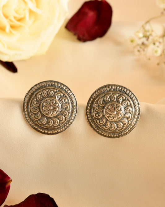 Heritage Medallion Silver Stud Earrings