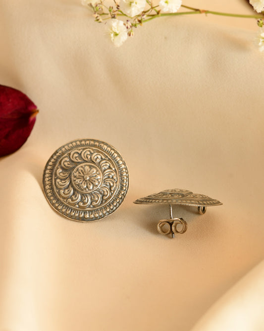 Heritage Medallion Silver Stud Earrings